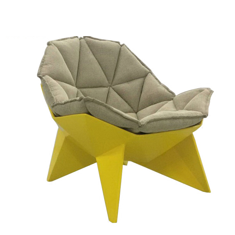 黃色款玻璃鋼鉆石lounge chair不規(guī)則菱形躺椅單人接待洽談椅
