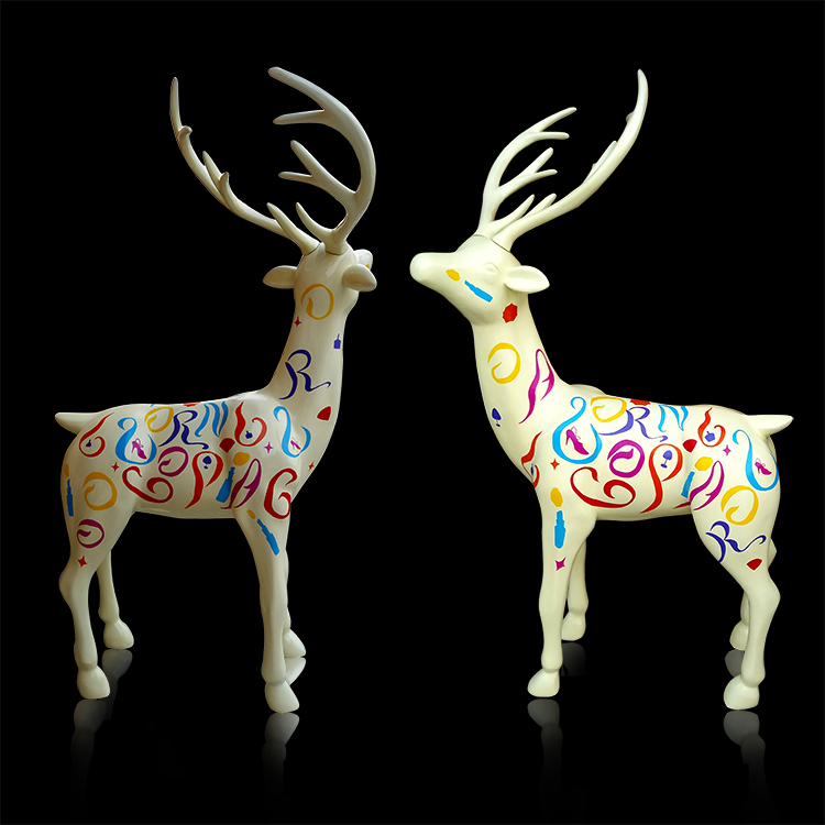 時(shí)尚創(chuàng)意彩繪梅花鹿雕塑 餐廳酒吧主題公園裝飾品仿真擺件