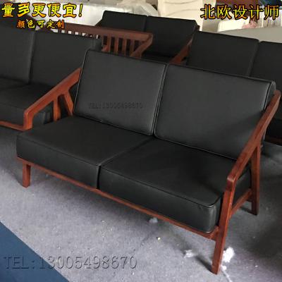 實物北歐設(shè)計師實木真皮沙發(fā) 酒店會所休閑雙人位沙發(fā) 家用公司樣品房