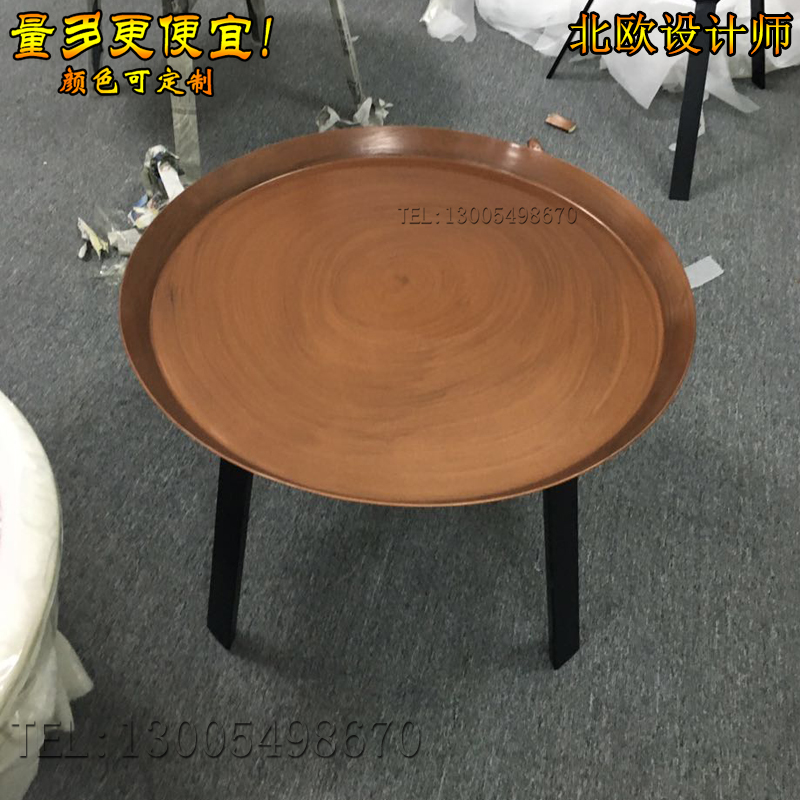 實物現(xiàn)貨五金鐵制/不銹鋼圓盤創(chuàng)意邊幾稻殼茶幾客廳現(xiàn)貨酒吧店樣品房餐廳