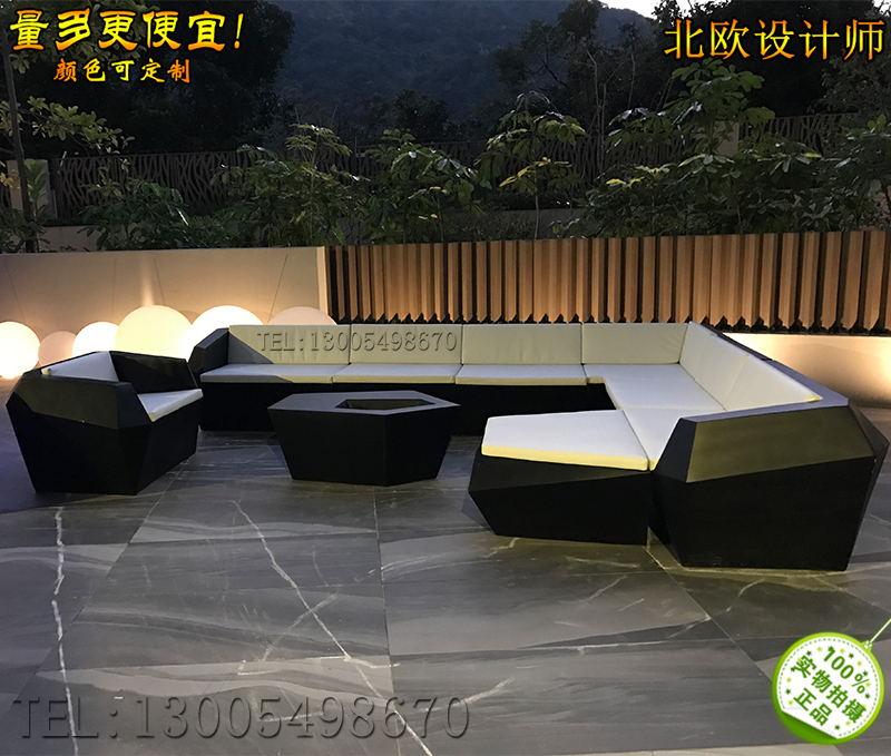 實(shí)物香港別墅私人會所咖啡 玻璃鋼方形沙發(fā)401*331 CM 定做制如圖菱形