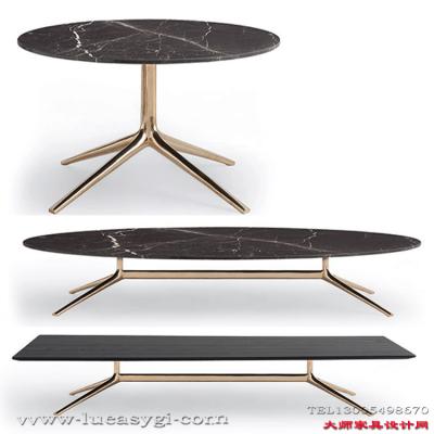 新款Mondrian高端家具定制Jean-Marie Massaud 北歐設計師大戶型 方形圓形大理石茶幾 電鍍不銹鋼腳金色