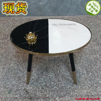 [有貨]有意思的橢圓茶幾 不銹鋼電鍍雙色黑白邊幾角邊 大理石 店鋪裝飾廚窗