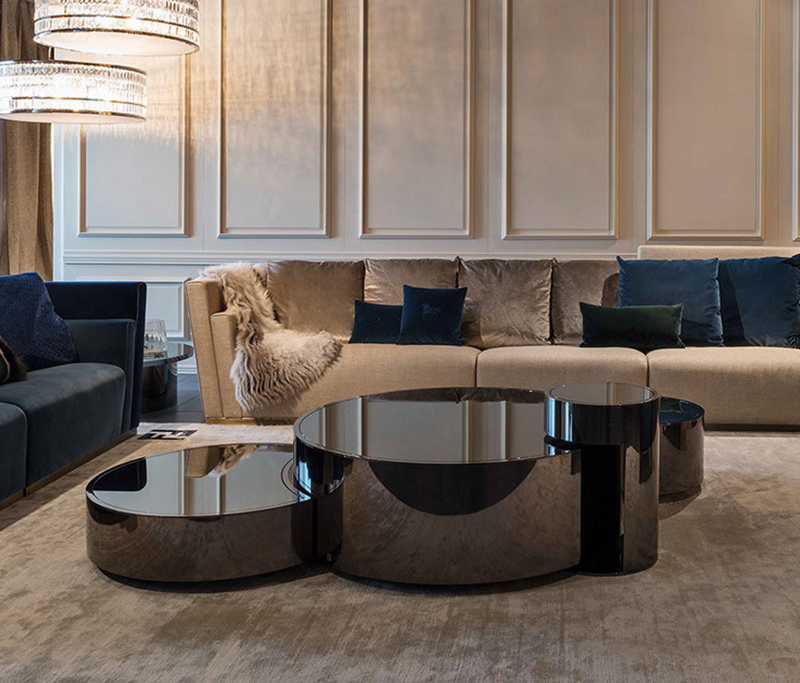 定制 大氣土豪金黑鈦茶幾 北歐意大利大品牌茶幾組合 fendi Tea table別墅客廳酒店大堂