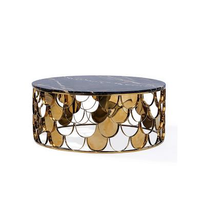 不銹鋼 別墅 酒店 KTV 高檔會所 客廳小圓幾魚鱗大理石茶幾茶臺茶桌