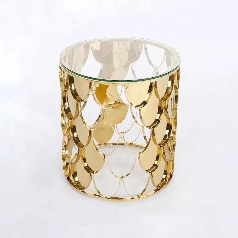 不銹鋼 別墅 酒店 KTV 高檔會所 客廳小圓幾魚鱗大理石茶幾茶臺茶桌