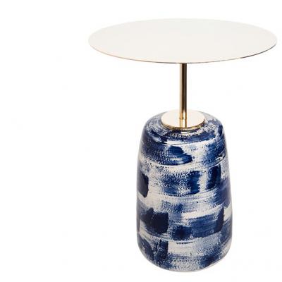手繪青花瓷色大理石五金茶幾 KON-JYO  Round side table by Pascale Girardin
