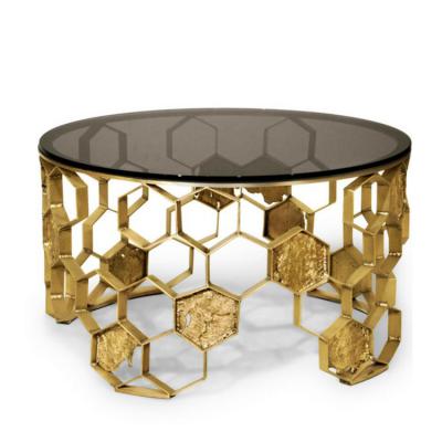 不銹鋼電鍍大理石鋼化玻璃茶幾 BRABBU MANUK Round brass coffee table