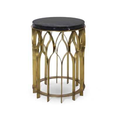柵欄欄桿茶幾大全 不銹鋼黃銅色金色拉絲大理石 邊幾 BRABBU MECCA  Round side table