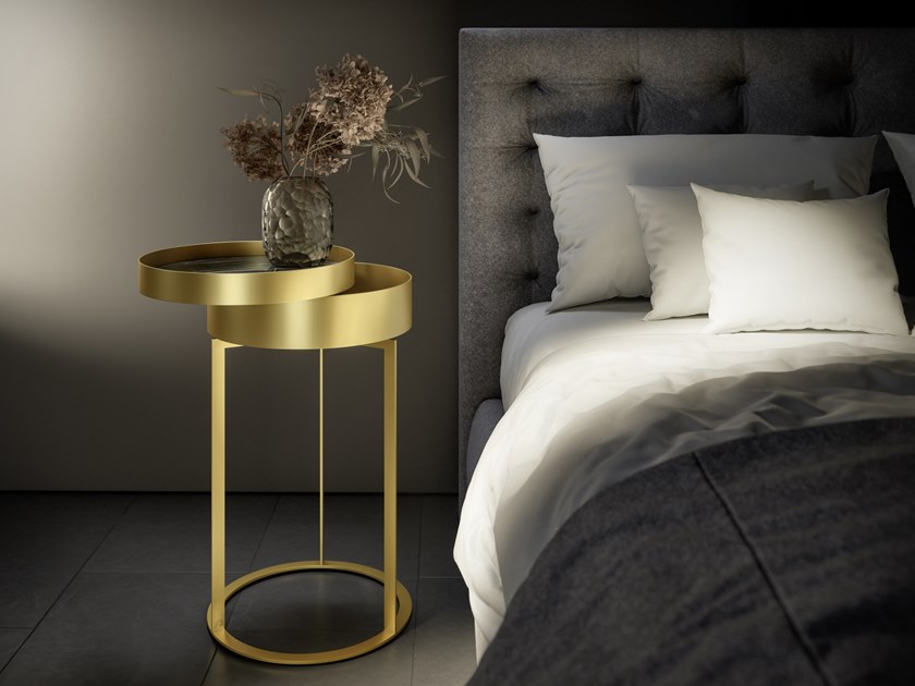 抽屜床頭柜茶幾不銹鋼金色貯藏角幾邊幾 Draenert NIGHT  Metal table  Stephan Veit