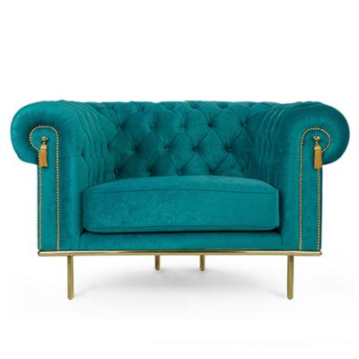 英國(guó)沙發(fā)皇宮貴族電鍍金色拉扣 高檔高端絨布藝沙發(fā)切斯特菲爾德扶手椅單人沙發(fā)綿羊