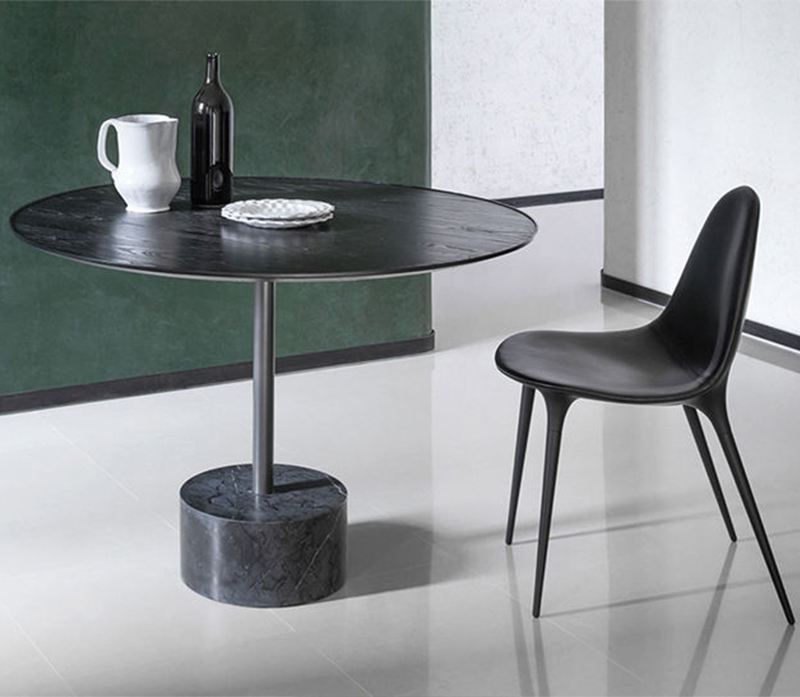 意大利設(shè)計 9圓桌卡西納大理石鐵底座基座 實木桌面大理石桌面 餐桌茶幾