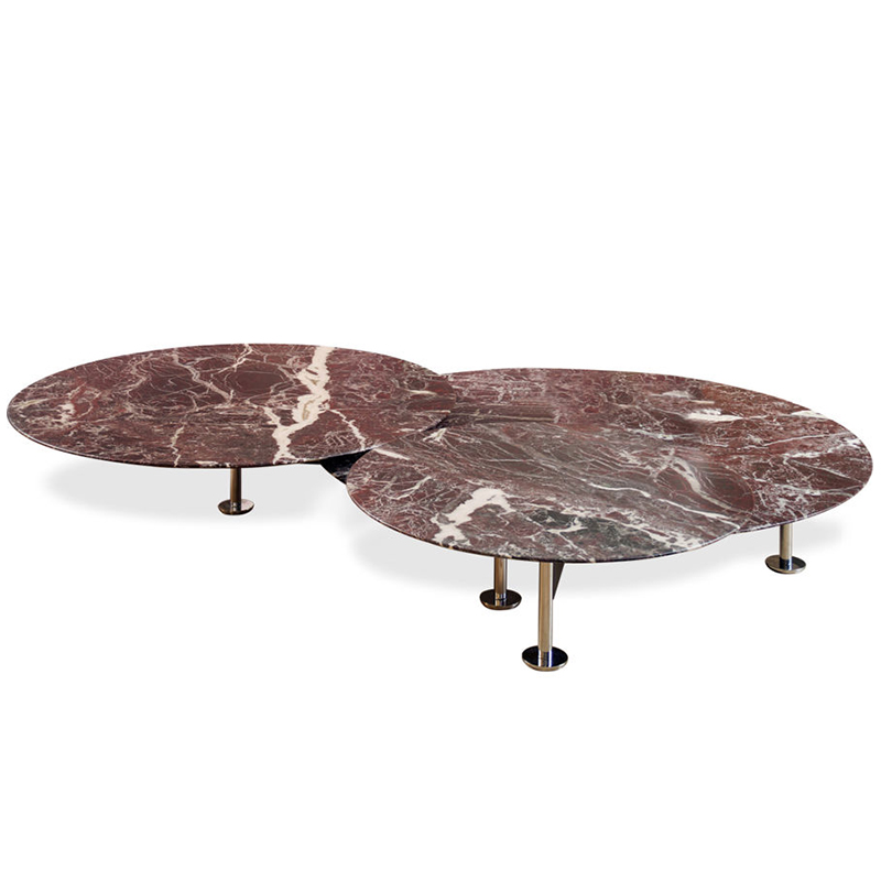 意大利 皮埃爾? 里梭尼 蚱蜢低三重圓桌五金鐵烤漆不銹鋼電鍍腳 實木大理石桌面餐椅茶幾