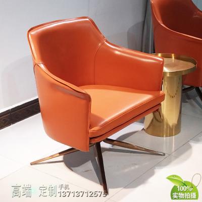 馬鞍皮靠背真皮座墊椅 不銹鋼玫瑰金無指紋腳 玻璃鋼斯坦福休閑椅樣板房洽談椅