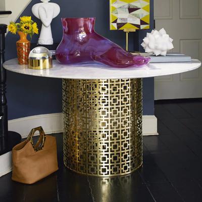 鏤空網(wǎng)狀腳餐椅茶幾Nixon Dining Table 輕奢尼克松餐桌咖啡桌 金色不銹鋼餐臺(tái) 時(shí)尚