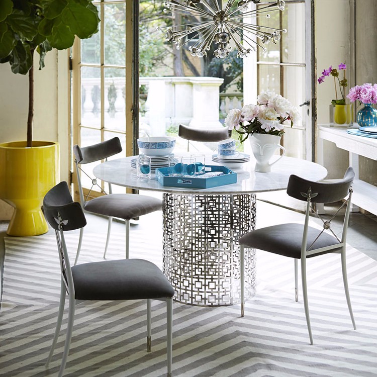 鏤空網(wǎng)狀腳餐椅茶幾Nixon Dining Table 輕奢尼克松餐桌咖啡桌 金色不銹鋼餐臺(tái) 時(shí)尚