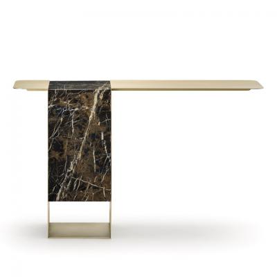 伊設(shè)計(jì)主玄關(guān)桌 薄銅板桌面 大理石基石柱 不銹鋼金色黃銅 電鍍家具定制 天秤桌