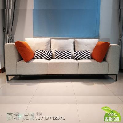 實物拍照北歐風(fēng)格 小戶直線一字型三人沙發(fā)布藝五金腳架 樣板房 商戶酒店會所家具定制
