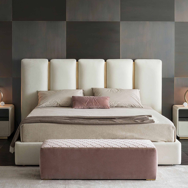 意大利RUGIANO 床鋪/床頭柜/腳踏系列大全 俱樂部/肯尼亞/時尚 床鋪五金不銹鋼電鍍皮質(zhì)布藝床定制