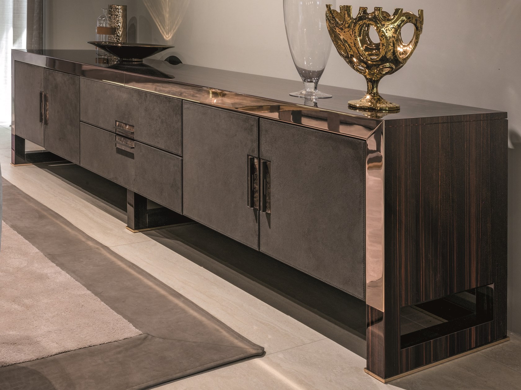 意大利Longhi  不銹鋼電鍍實木硬包軟包柜  ARMAD電視柜 置物柜 抽屜儲物柜輕奢家具定制