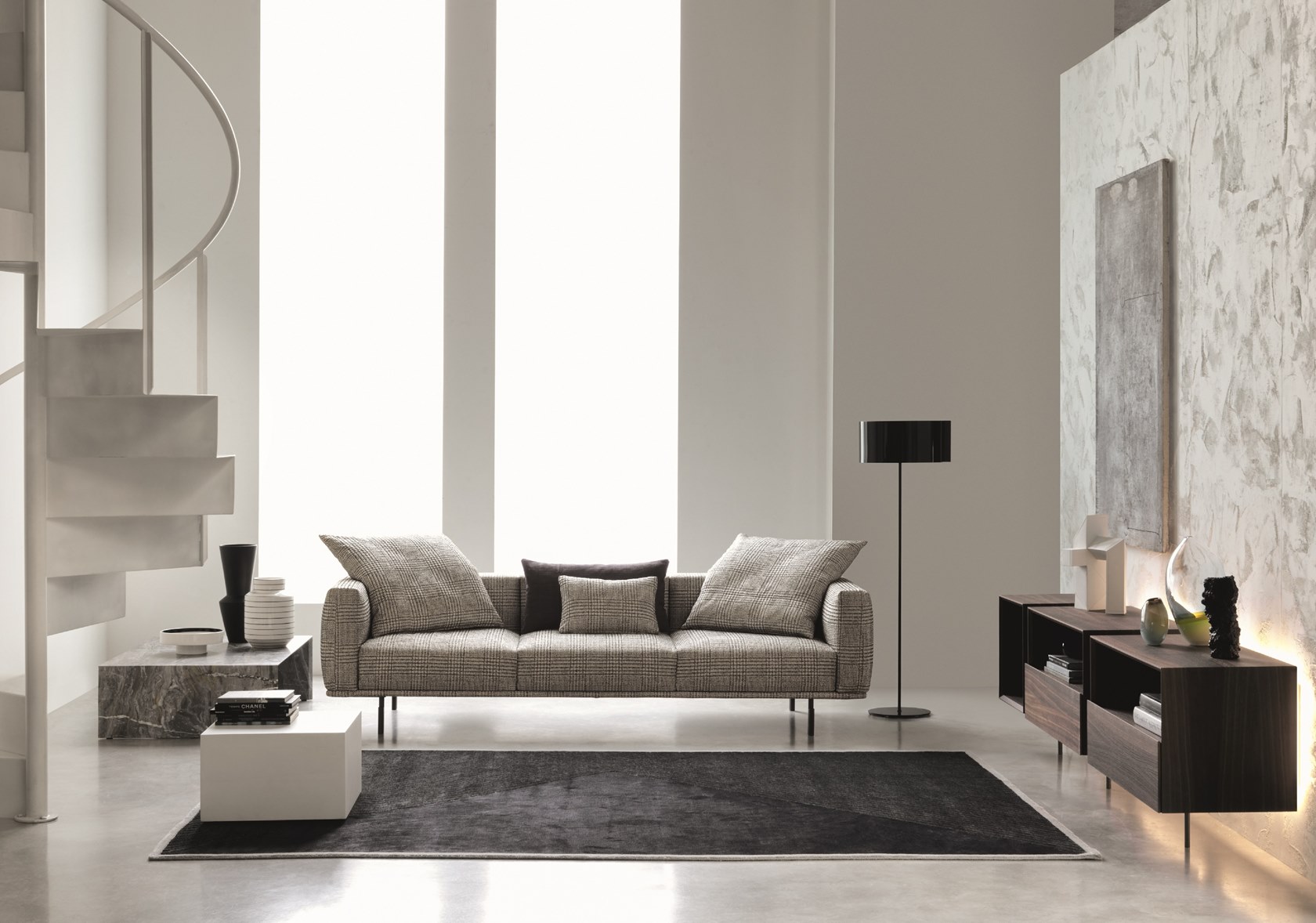 賓納里奧 Flou BINARIO sofa雙人多人沙發(fā) 絨布仿水布西皮鐵烤腳不銹鋼槍黑電鍍