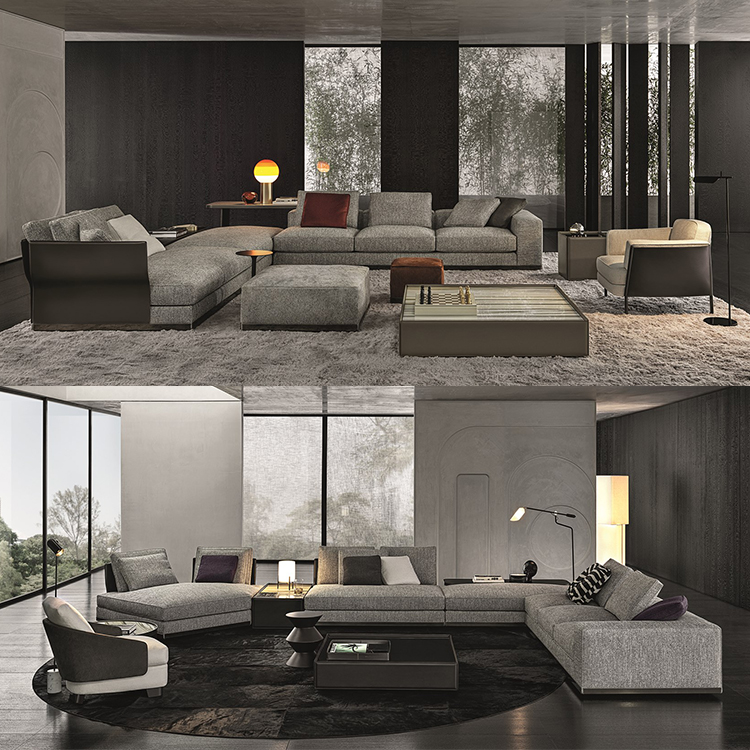 意大利Minotti  Rodolfo Dordoni  WEST SADDLE-HIDE  sofa 模塊帶不銹鋼銅色實(shí)木茶幾沙發(fā)組合兩用家具