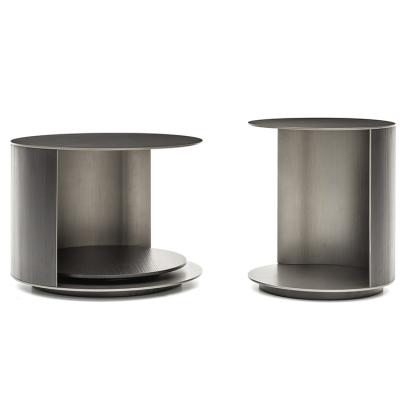 意大利Minotti  不銹鋼銅色實木旋轉豐富茶幾邊幾角幾 兩層圓形橢圓形 RICHER Tea table