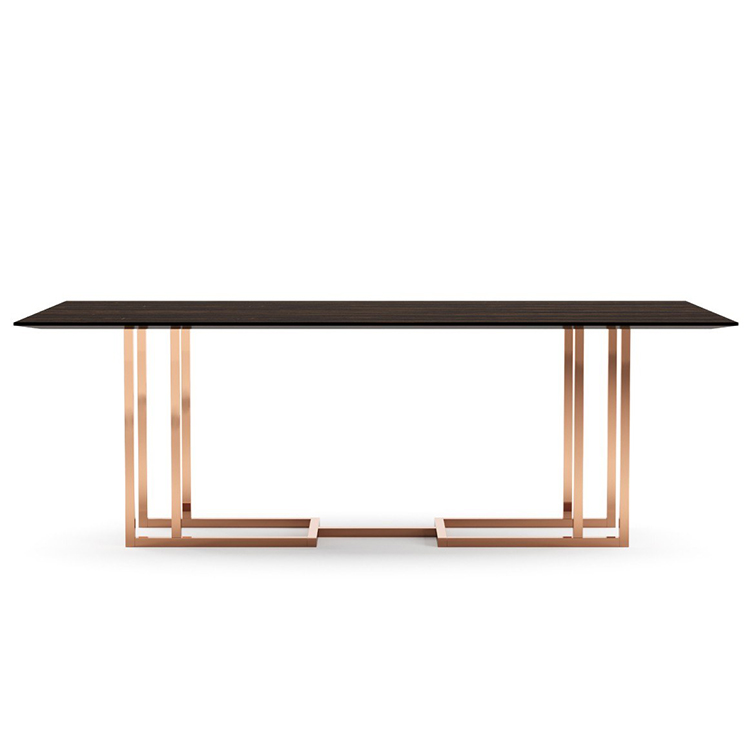 葡萄牙普拉迪倫巴桌長桌餐桌辦公桌會議桌 土豪金銅色輕奢不銹鋼大理石實木桌