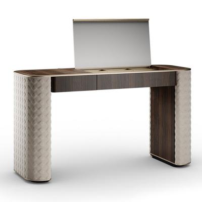 意大利 Reflex  Tulczinsky SAN MARCO  Dresser 床頭柜梳妝臺(tái) 不銹鋼抽屜鏡子皮革皮質(zhì)軟包銅色金色