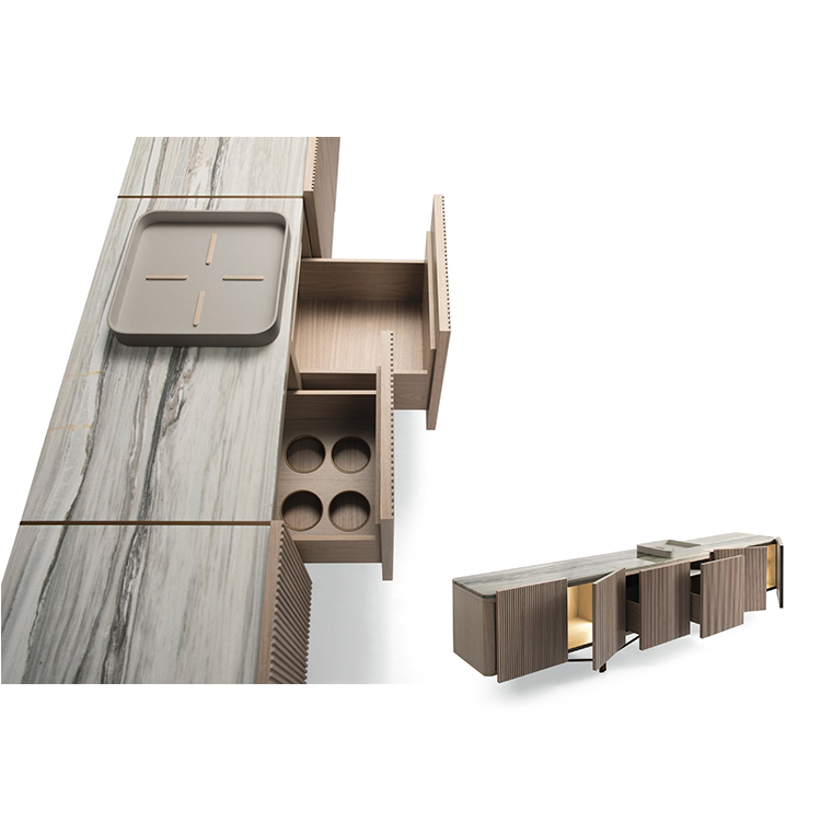 新品上市 意大利giorgetti Carlo Colombo 不銹鋼鍍金銅五金金屬 實木條紋電視柜置物柜