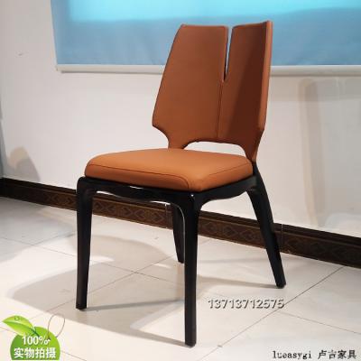 保羅·馬蒂新中式餐椅 實木腳架 異形餐椅洽談椅 布藝皮革西皮超纖仿真皮