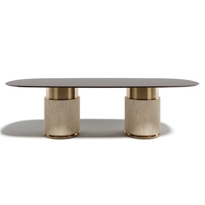 意大利Capital Collection  ROCK OVAL設(shè)計(jì)大理石不銹鋼軟包極簡(jiǎn)輕奢餐桌 大班桌 電腦辦公總裁桌