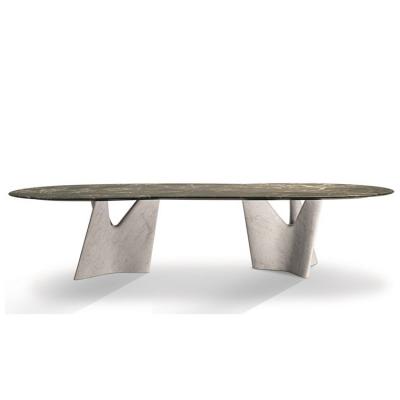 意大利Flou 弗洛無限桌子 Roberto Lazzeroni大理石茶幾 玻璃鋼腳座  意式家具