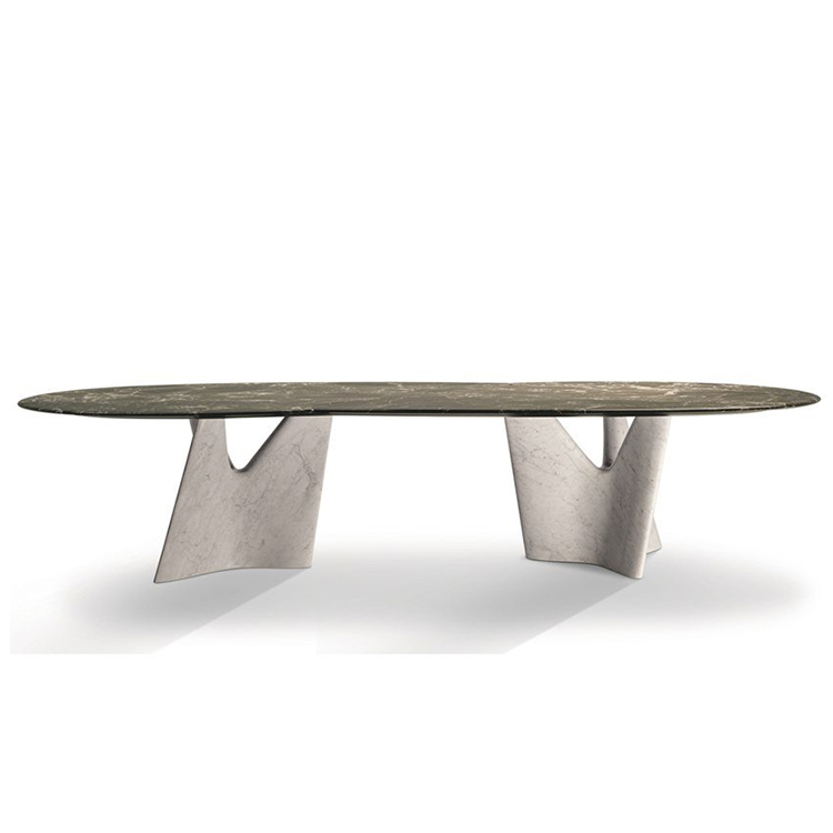 意大利Flou 弗洛無限桌子 Roberto Lazzeroni大理石茶幾 玻璃鋼腳座  意式家具