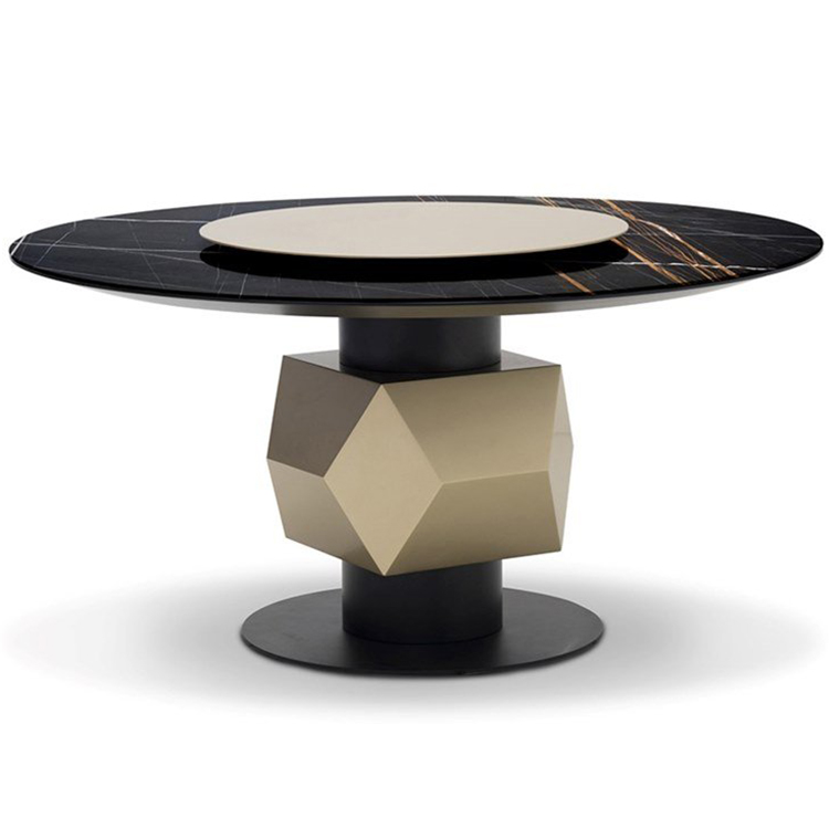 意大利Tonino Lamborghini Casa蘭博基尼餐桌子 不銹鋼菱形腳基 大理石實(shí)木桌面 酒店家用商用會所鍍金銅色大班桌子家具