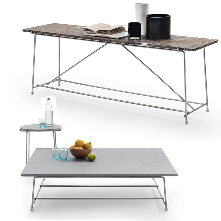 ?三款  意大利Flexform 戶外邊桌茶幾方桌邊幾Christophe Pillet系列 不銹鋼電鍍實木大理石家具