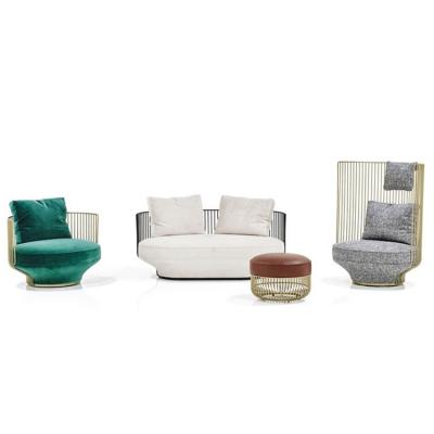 4款意大利 Luca Nichetto 不銹鋼網(wǎng)狀高背休閑椅腳踏雙人沙發(fā)椅 天堂鳥(niǎo)籠椅