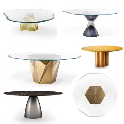 3款意大利Reflex金色透明腳桌子鋼化玻璃亞克力電鍍不銹鋼幾何腳異形桌面