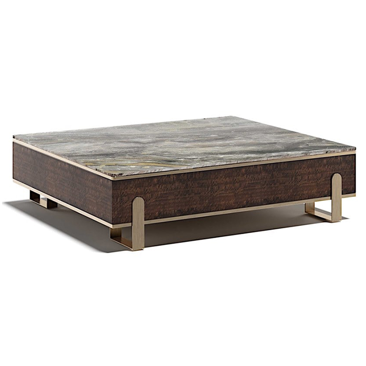 3款方形茶幾VOLPI 意大利Luca Nichetto實木大理石不銹鋼 Capital Collection 雙層茶幾鍍金