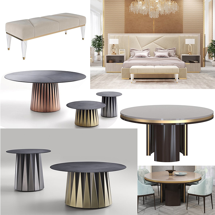 3款意大利實(shí)物 Luca Pevere折紙圓形餐桌子茶幾 不銹鋼大理石實(shí)木新中式輕奢大桌子