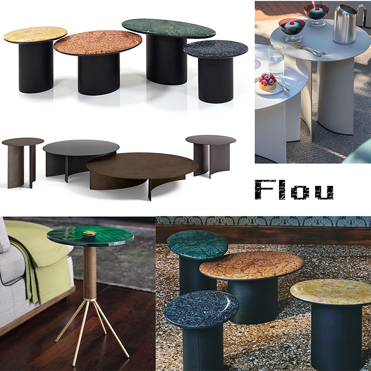 三款茶幾Porada意大利Flou弗洛Luca Nichetto 不銹鋼Contromano大理石圓形方形邊幾