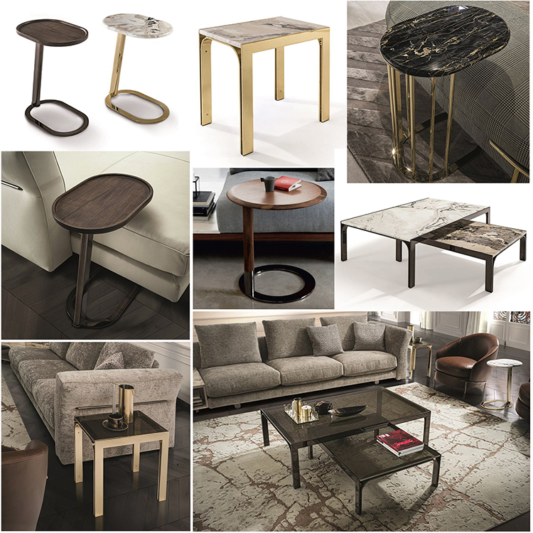 三款意大利Longhi隆吉Giuseppe Iasparra不銹鋼大理石實(shí)木茶幾Porada邊幾