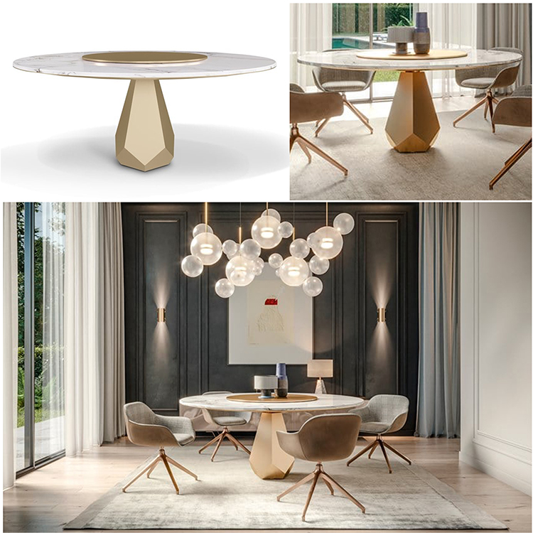 2023年新款 Tonino Lamborghini Casa 托尼·蘭博基尼水晶體圓桌子 不銹鋼大理石餐桌