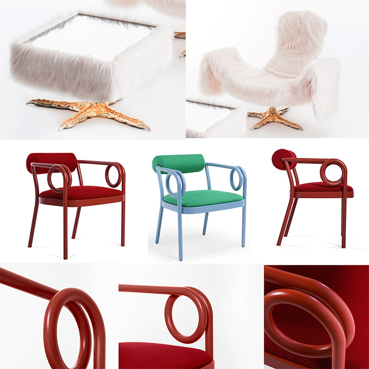 3款Driade藝術(shù)休閑椅鐵藝Fabio Novembre鍍金茶幾India Mahdavi老鷹雞抓椅