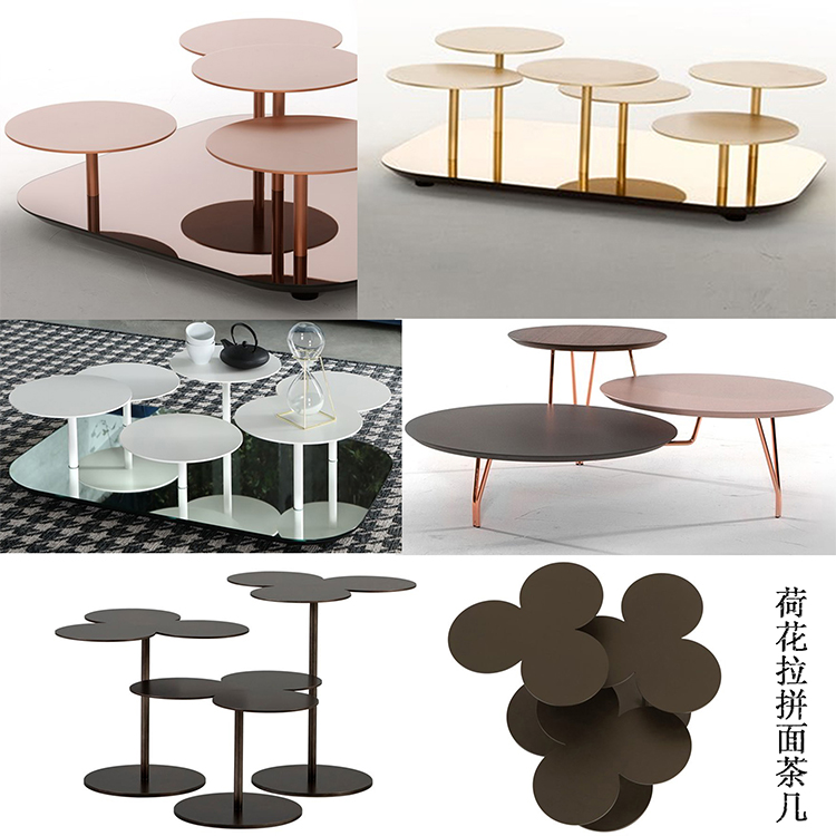 3款Tonin Casa意大利Daniel Rode荷花拼面茶幾葉子狀花瓣花朵不銹鋼鍍金大理石實(shí)木圓形茶幾
