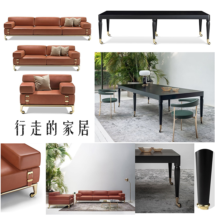 意大利4款GHIDINI1961可移動家具帶輪Stefano Giovannoni不銹鋼皮藝沙發(fā)木質(zhì)餐桌子