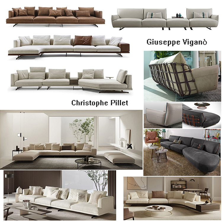 2款直線背框沙發(fā)Christophe Pillet意式極簡Gamma Arredamenti茶幾組合Frigerio