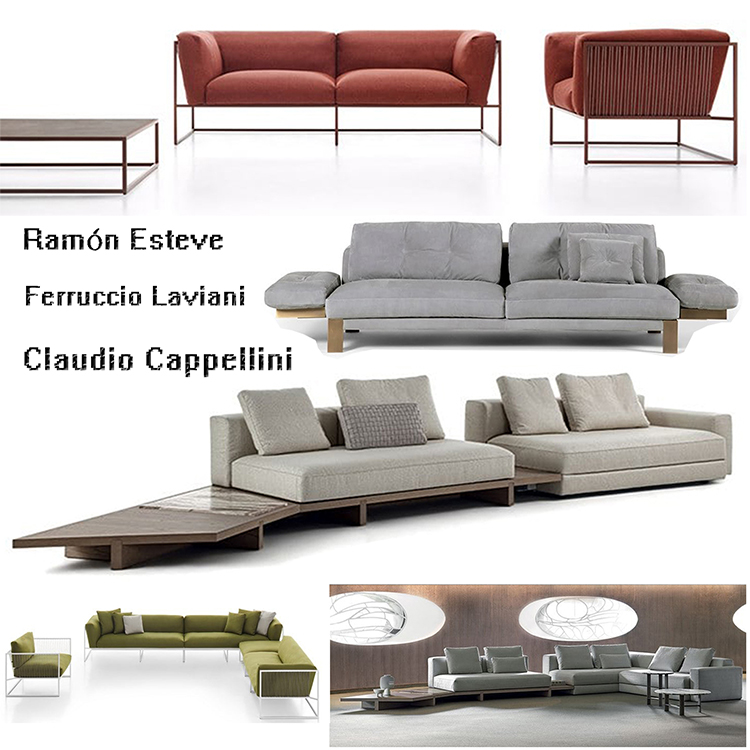 意大利3款沙發(fā)Ramón Esteve雙人MDF Italia三人多人L型組合茶幾桌子Laviani不銹鋼框架