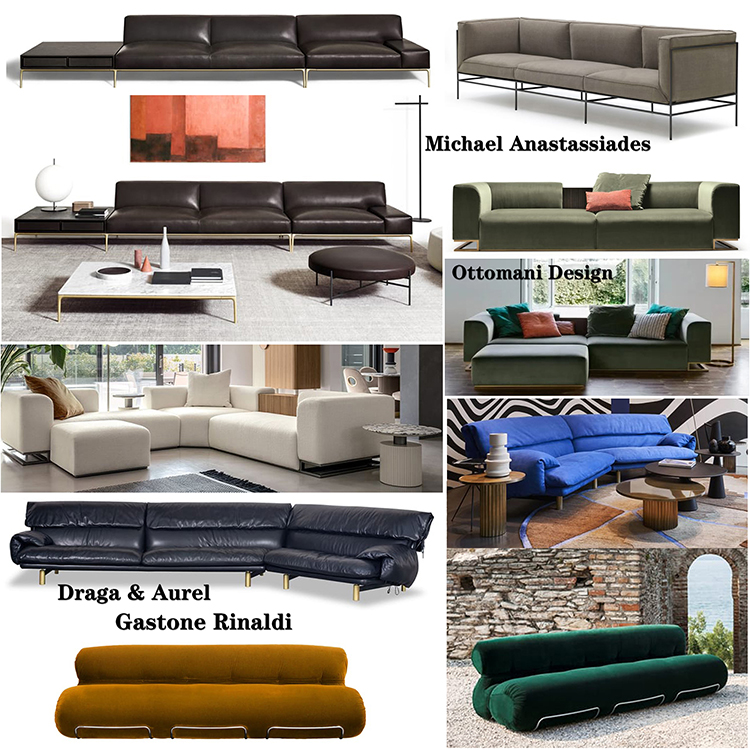 2024年10款Flou沙發(fā)BAXTER巴克斯特Draga & Aurel三人位四人位金屬腳架不銹鋼五金納圖茲