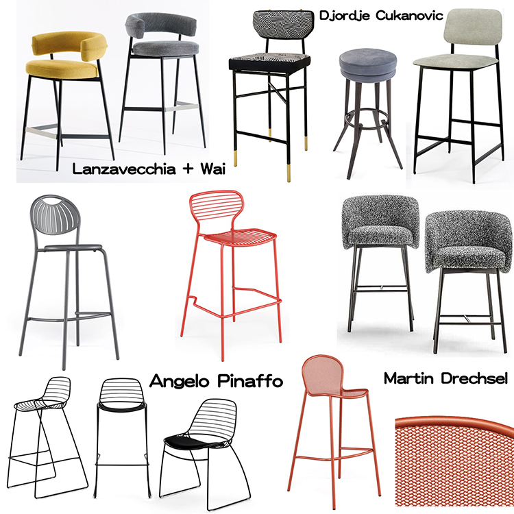 2024年新九款意大利Calia Italia新款吧凳子戶外花園emu高腳吧椅Angelo Pinaffo五金彩色腳凳